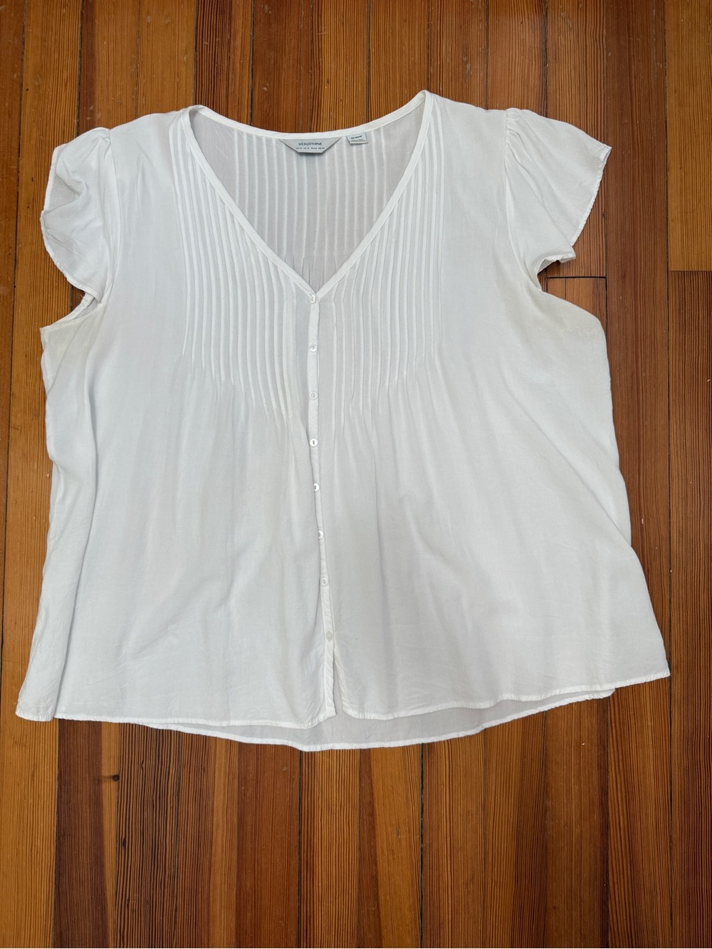 Seraphine Maternity White V-Neck Button Front Blouse with Flutter Sleeves